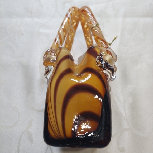 Blown Decorative Glass Tiger Striped Glass Hand Bag - Picture 5 of 10